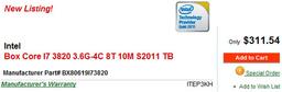 Начался прием предварительных заказов на процессор Intel Core i7-3820