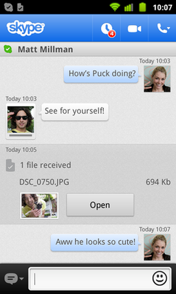Skype 2.7 для Android улучшает поддержку Samsung Epic 4G Touch