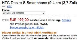 HTC Desire S и Incredible S замечены в продаже по цене около $700