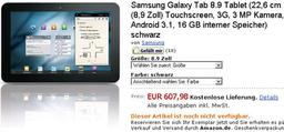 Amazon.de оценил планшеты Samsung Galaxy Tab 8.9 и Galaxy Tab 10.1 в 607 и 638 евро соответственно