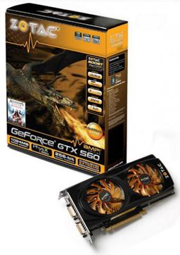 GPU видеокарты Zotac GeForce GTX 560 AMP! Edition работает на частоте 950 МГц