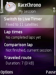 RaceChrono 1.45 для Symbian использует GPS-модуль необычным образом
