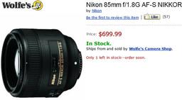 Продажи объектива AF-S NIKKOR 85mm f/1.8G начались с опережением срока, спекулянты спешат снять сливки