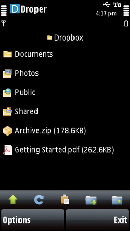 Droper 0.5.0 переносит Dropbox на Symbian