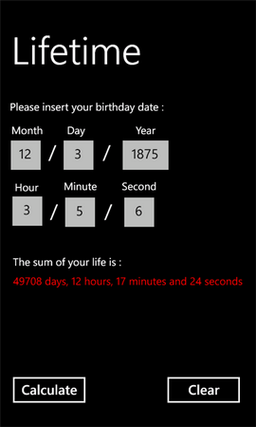 Lifetime 1.0 — счетчик жизни для Windows Phone