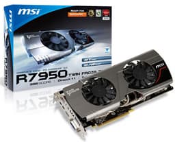 В серию видеокарт MSI R7950 Twin Frozr 3GD5 на GPU AMD Radeon HD 7950 вошли две модели, одна — с заводским разгоном