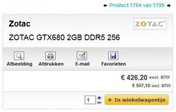 Голландский интернет-магазин оценил GeForce GTX 680 производства Zotac в 507 евро