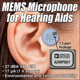 Самый маленький в мире микрофон MEMS Analog Devices ADMP801 предназначен для слуховых аппаратов