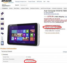 Восьмидюймовый планшет Acer Iconia W3 с ОС Windows 8 «засветился» на сайте Amazon, благодаря чему стала известна его цена