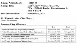 Intel предупреждает о прекращении выпуска не имеющих встроенного графического ядра процессоров Intel Core i5-3350P