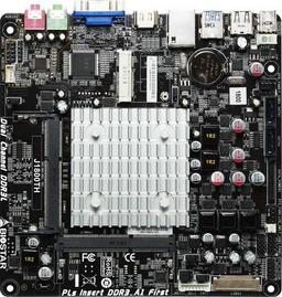 Системная плата Biostar J1800TH с интегрированным процессором Celeron J1800, оснащена парой слотов SO-DIMM DDR3L