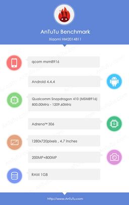 Тест AnTuTu подтверждает, что основой смартфона Xiaomi Redmi 2S будет SoC Snapdragon 410