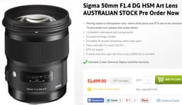Австралийский магазин назвал цену объектива Sigma 50mm f/1.4 DG HSM Art