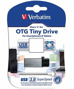 Флэш-накопитель Verbatim OTG Tiny Drive с интерфейсом USB 3.0 оснащен разъемами USB и micro-USB