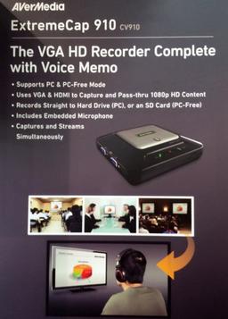 Видеорекордер AVerMedia ExtremeCap 910 с входами и выходами HDMI и VGA может работать совместно с ПК или автономно
