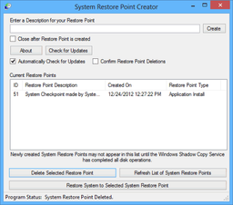 Restore Point Creator v.2.4 - бесплатная программа, облегчающая создание точек восстановления в ОС Windows