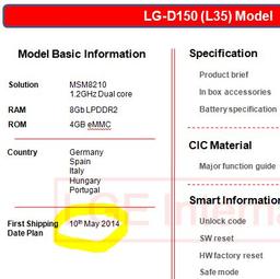 Смартфон LG L35 получит дисплей диагональю 3,2 дюйма, SoC Snapdragon 200 и ОС Android 4.4.2