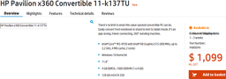 Процессор Intel Skylake установлен в трансформируемом ноутбуке HP Pavilion x360 11-k137TU