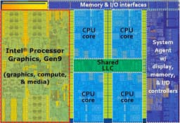 На кристалле Intel Skylake процессорные ядра расположены в два ряда