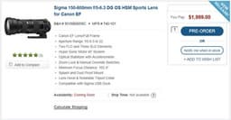 Объектив Sigma 150-600mm f/5-6.3 DG OS HSM Contemporary оценен в $1089; выпуск варианта для камер Sony отменен