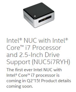 Мини-ПК Intel NUC на базе процессора Intel Core i7 пятого поколения появится во втором квартале года