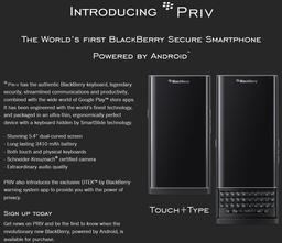 Вовремя узнать о начале продаж смартфона BlackBerry Priv позволит регистрация на сайте производителя