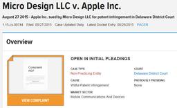 На Apple подала в суд компания Micro Design LLC, ранее подавшая иски против Cray, HTC, Motorola, Amazon, LG и Sony