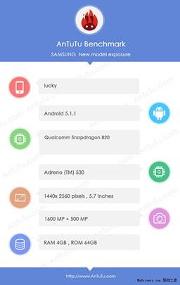 Смартфон Samsung Lucky на платформе Qualcomm Snapdragon 820 засветился в базе AnTuTu