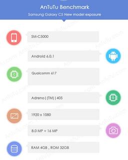 Смартфон Samsung Galaxy C5 оснастят экраном Full HD и камерами разрешением 16 и 8 Мп