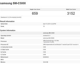 Смартфон Samsung SM-C5000 засветился на сайте приложения Geekbench