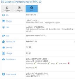 Характеристики смартфона HTC 10 рассекречены в GFXBench