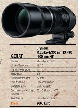 Стали известны технические данные и цена объектива Olympus M.Zuiko Digital ED 300mm F4 Pro