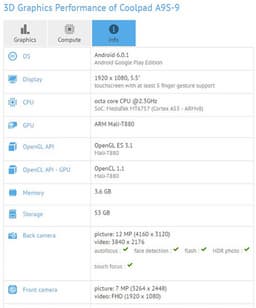 Coolpad готовит смартфон A9S-9 на платформе MediaTek Helio P20