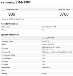 В базе данных Geekbench появился прототип смартфона Samsung Galaxy Note7 с ОС Android 7.0 Nougat