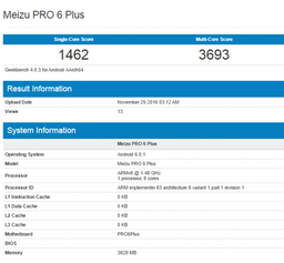В Geekbench появился смартфон Meizu Pro 6 Plus с SoC Exynos 8890