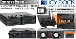 Icy Dock ExpressCage MB326SP-B позволяет установить в отсеке типоразмера 5,25 дюйма шесть накопителей с возможностью горячей замены