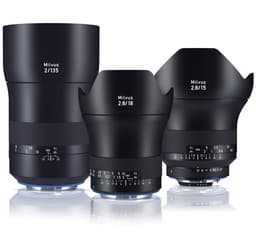 Представлены объективы Zeiss Milvus 2.8/15, Zeiss Milvus 2.8/18 и Zeiss Milvus 2/135