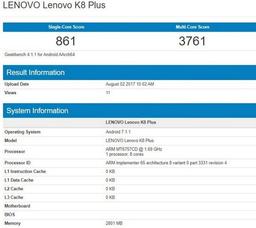 Смартфон Lenovo K8 Plus получит 16-нанометровую платформу MediaTek