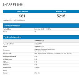 Смартфон Sharp FS8018 протестирован в Geekbench