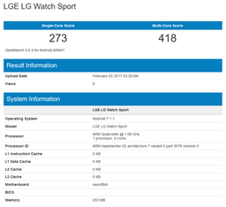 Умные часы LG Watch Sport протестированы в Geekbench, анонс запланирован на 8 февраля