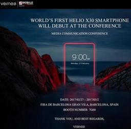 Vernee подтвердила анонс первого смартфона с SoC Helio X30 на MWC 2017