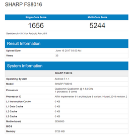 Смартфон Sharp FS8016 с SoC Snapdragon 660 протестирован в Geekbench