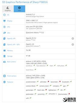 Новый смартфон Sharp с соотношением сторон дисплея 17:9 протестирован в GFXBench