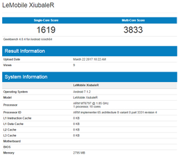 Смартфон LeEco XiubalerR оснащен Helio X20 и ОС Android 7.1.2