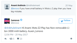 Производитель сообщил, что емкость аккумулятора смартфона Moto Z2 Play будет равна 3000 мА∙ч