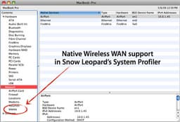 Snow Leopard включает в себя средства поддержки «родных» адаптеров сетей 3G