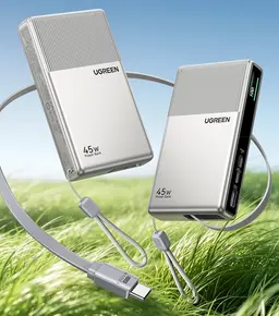 20 000 мАч, 45 Вт и целых два встроенных кабеля USB-C — всего 40 долларов. Представлен мобильный аккумулятор Ugreen P7