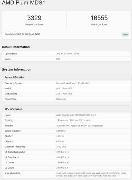 Процессор AMD Zen 6 Medusa Point APU показал лучший результат в однопоточном тесте Geekbench среди мобильных x86-чипов