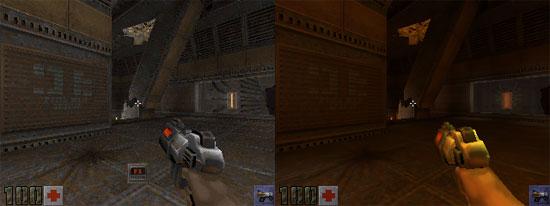 Популярная игра Quake2 в программном рендеринге (на CPU) и через API Glide
