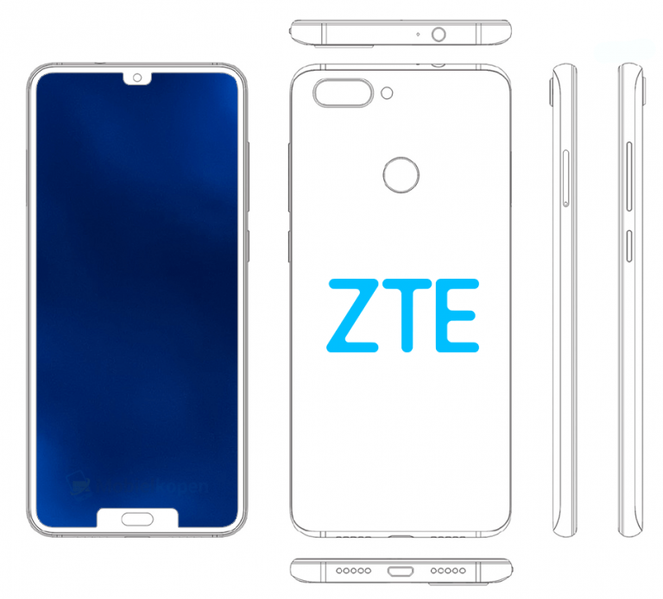 ZTE запатентовала еще один смартфон с двумя вырезами в экране